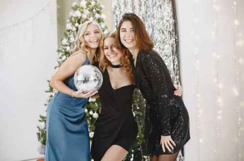 Ladies wearing evening dresses to a wedding party